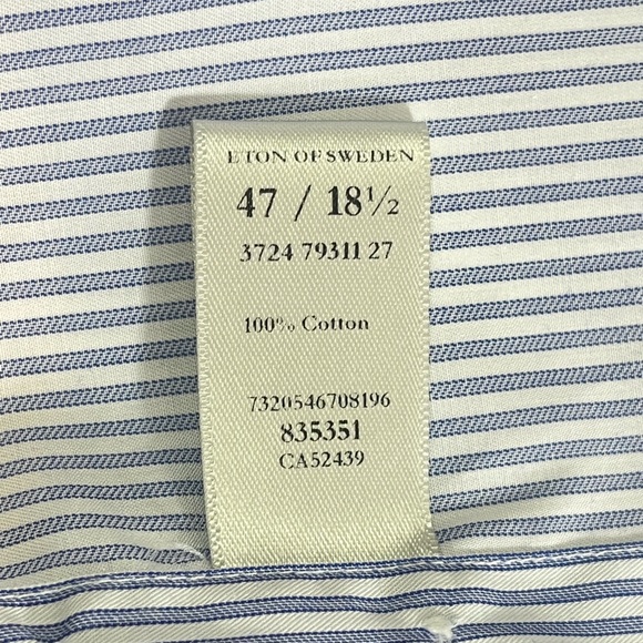 Eton Contemporary Fit Dress Shirt 47 18.5 = 3XL Blue/White Pinstripe Office - Picture 7 of 8